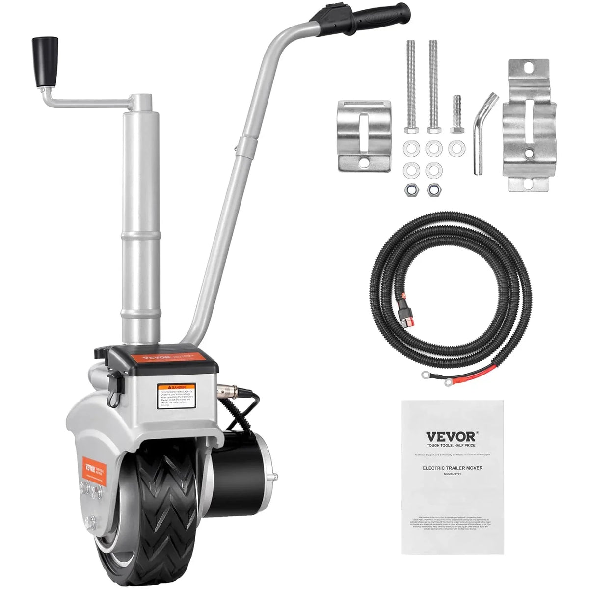 Electric trailer car, with a towing force of 5000 pounds, equipped with a 12-volt 350-watt trailer control wheel that can move at a speed of 22 feet per minute, featuring an adjustable height range from 12 inches to 24.8 inches, and equipped with 8-i