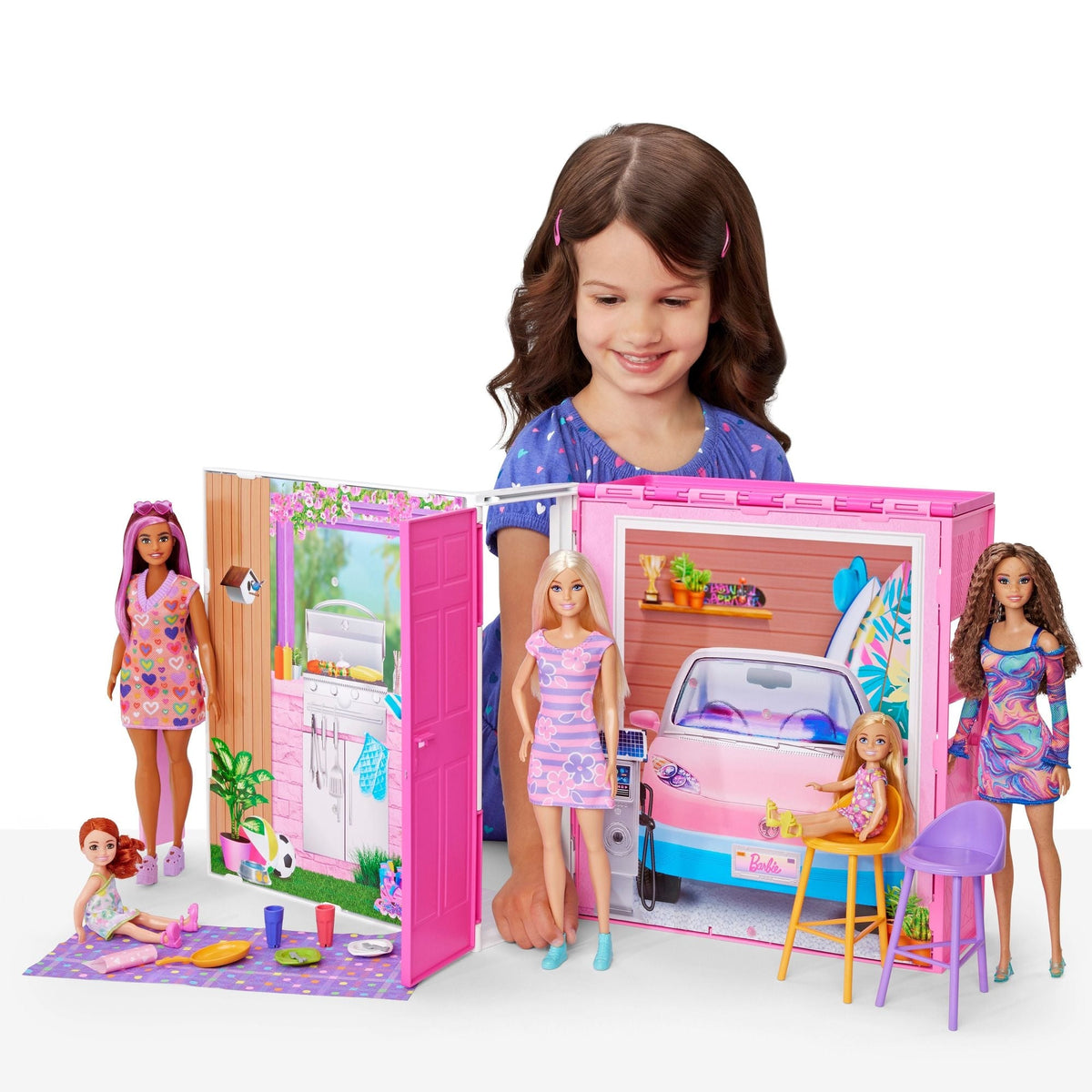 Barbie 2024 Getaway House Playset with Doll, Includes 4 Play Areas, Kids Ages 3+