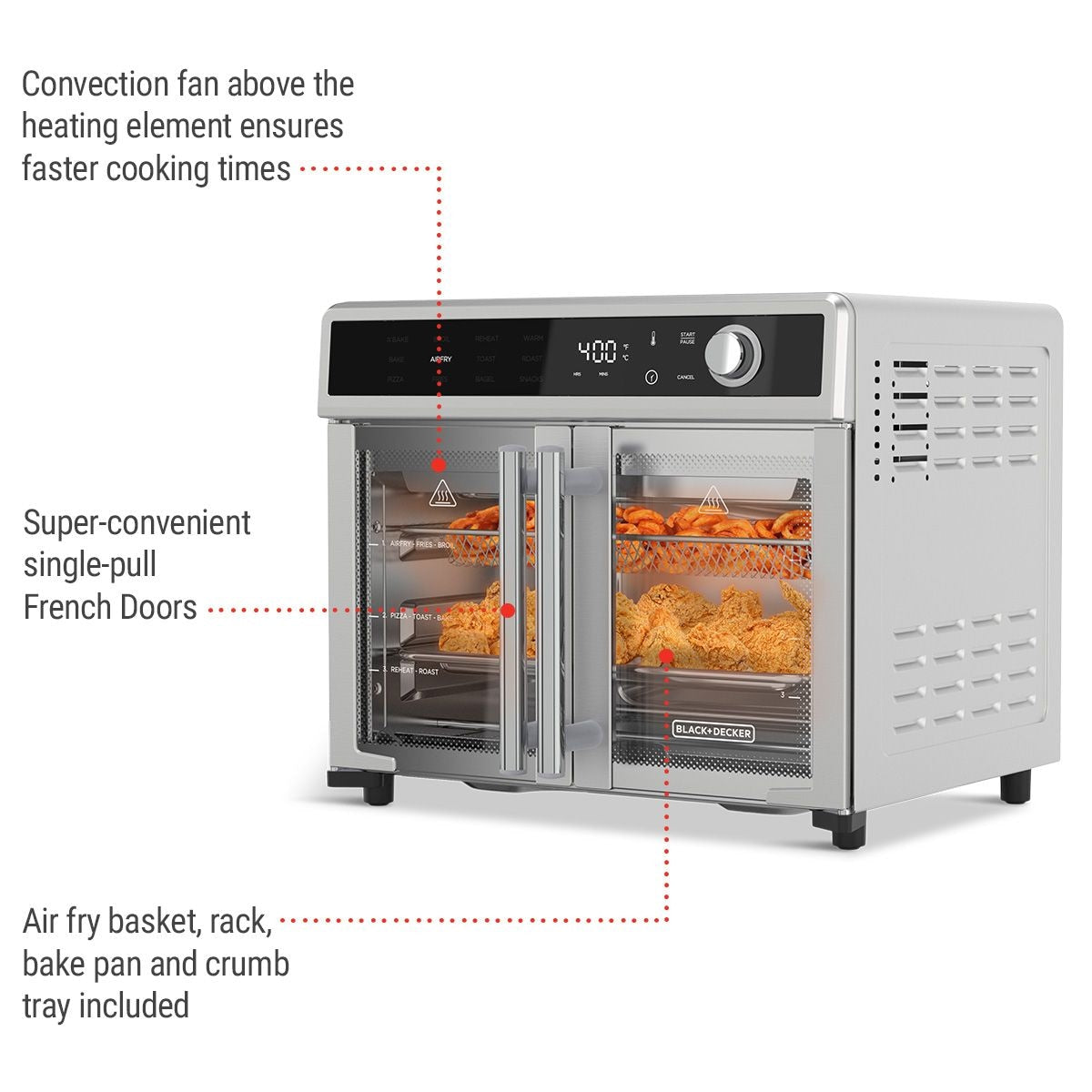 Black & Decker 12-in-1 French Door Digital Countertop Convection Oven with Air Fry, 6-Slices
