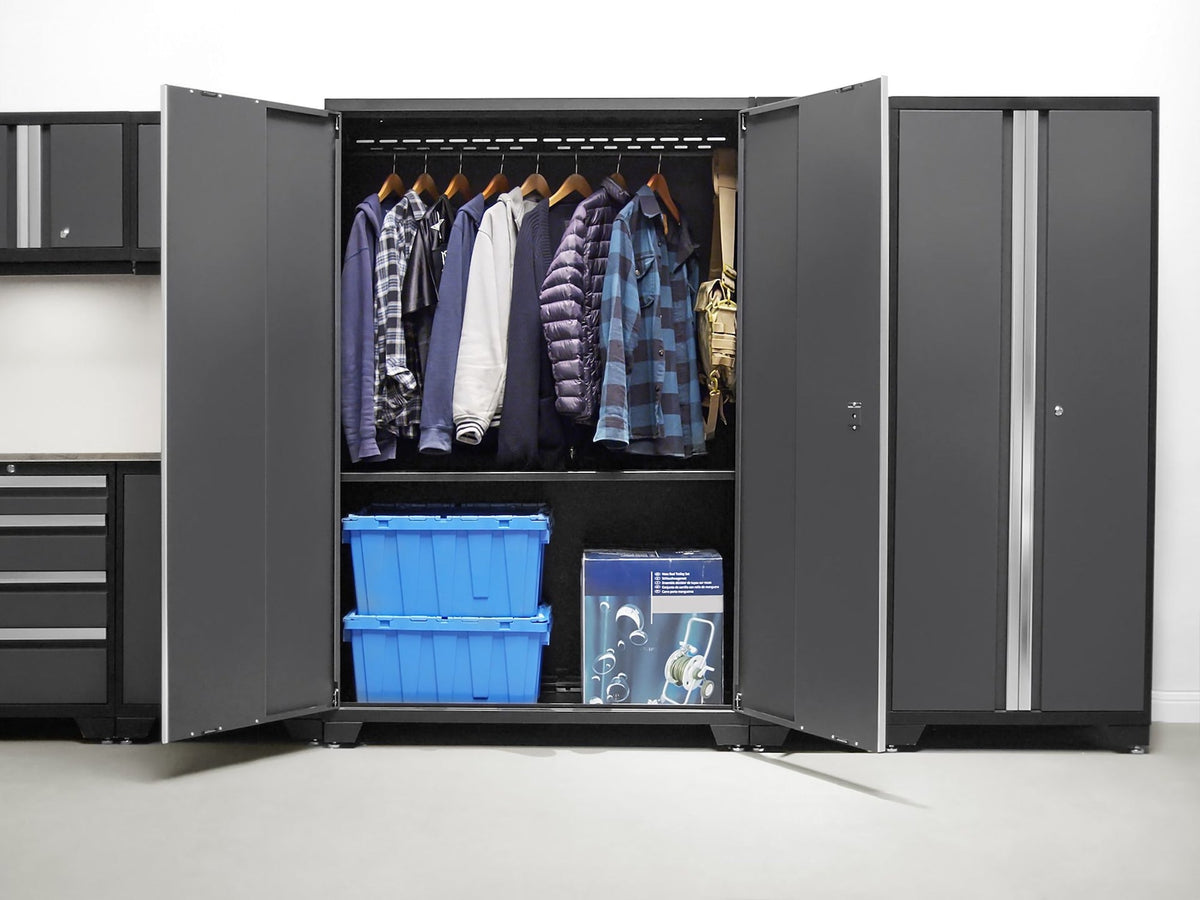 NewAge Bold 3.0 Series 24-Gauge Steel Garage Cabinetry Set with Stainless Steel Top, Partial Assembly, 96-in x 18-in x 72-in, 6-pc