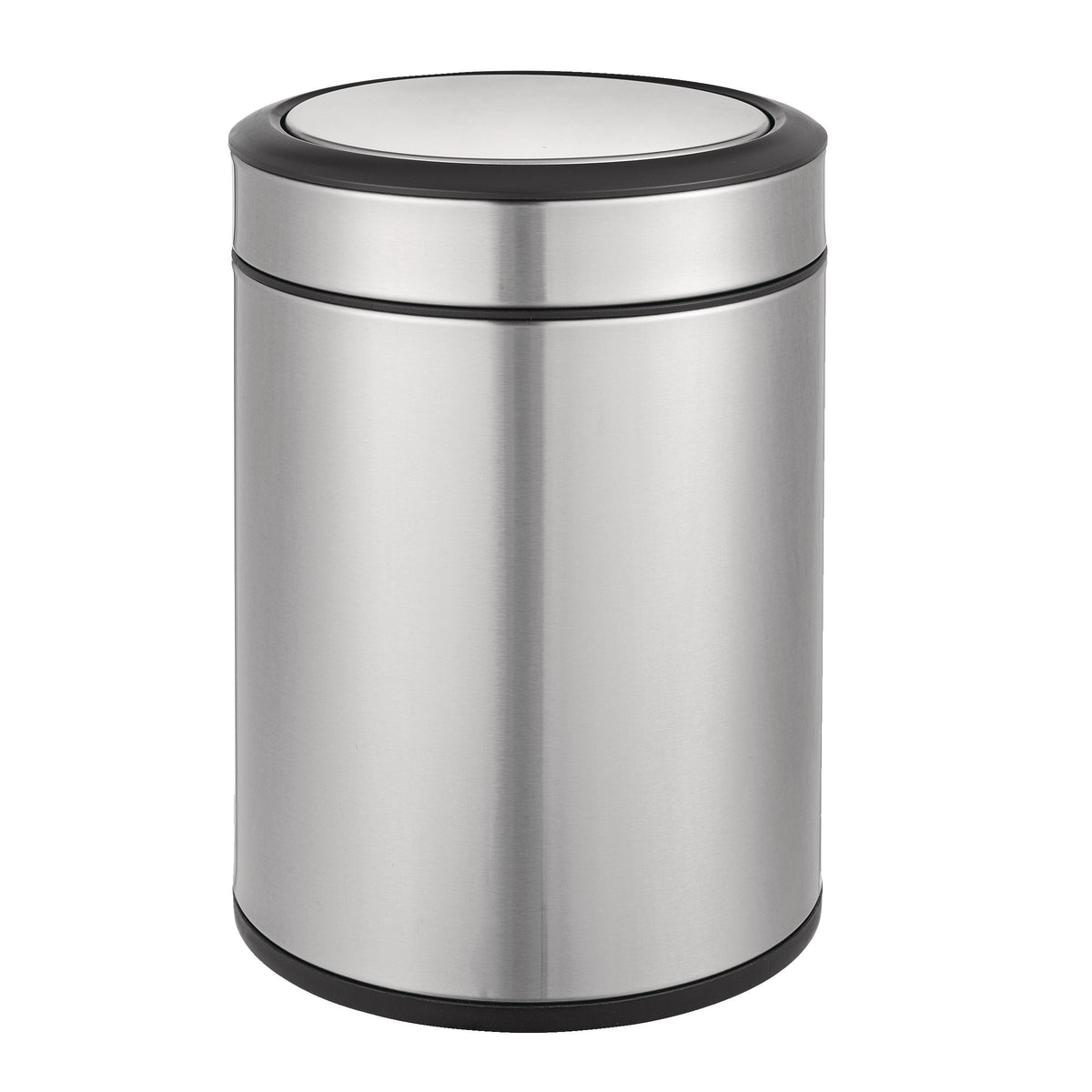 type A Steel and Plastic Circular Swing Lid Garbage Bin, Silver, 8-L