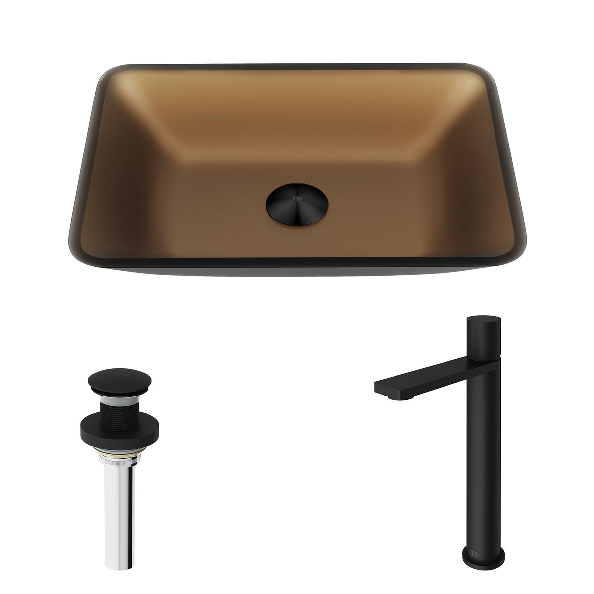 VIGO Sottile MatteShell Amber Bathroom Sink/Basin Set with Gotham Faucet and Glass Vessel