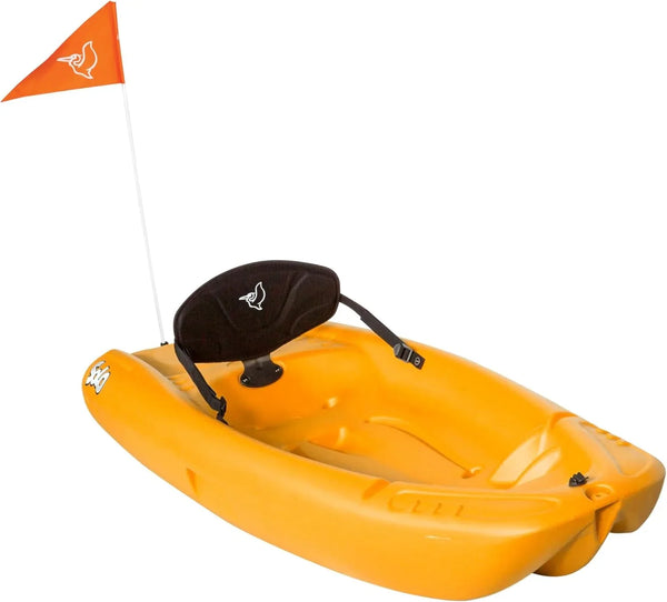 Pelican Solo EVO DLX - Kids Sit on top Kayak with Paddle and Decals - Mango - Twin Tunnel Hull with Swim up Deck - Lighweight & Durable E5