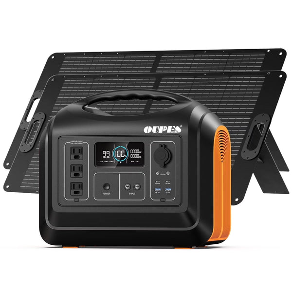 OUPES 1800W 1488Wh Portable Power Station with 2x100W Solar Panel,Solar Generator for Outdoor Camping,Home Backup,Emergency,RV E0