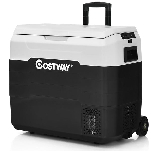 Costway 53 qt Wheeled Corded Electric Dual-Zone Portable Car Refrigerator, White L5