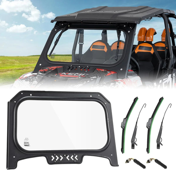 The glass windshield is equipped with 2 manual windshield wipers. It is scratch-resistant and wear-resistant. It is compatible with the 2019 - 2023 models of Arctic Cat RZR XP 1000 / RZR XP super sports vehicles. The front windshield has a ventilatio A4