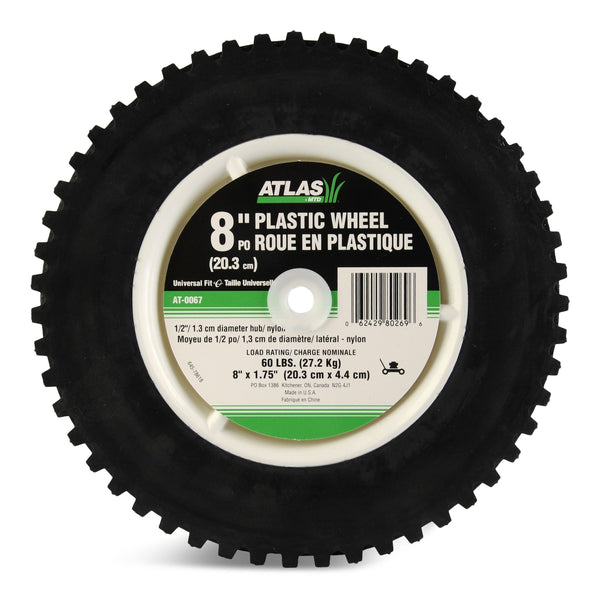 Atlas Plastic Lawn Mower Replacement Wheel with Geared Tread, 8-in x 1.75-in L8