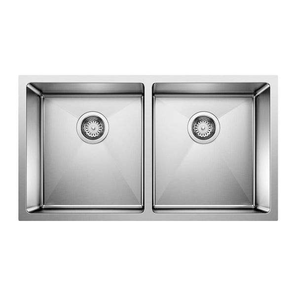 Blanco Quatrus R15 32-in 50/50 Double Bowl Undermount Stainless Steel Kitchen Sink V4