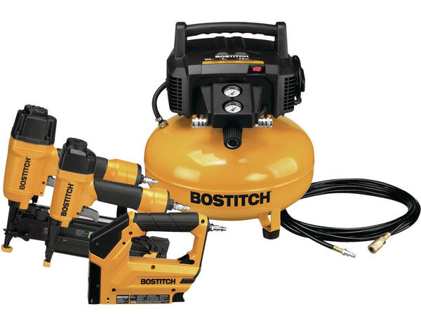 Bostitch Oil-Free Portable 3-Gun & Pancake Air Compressor Combo Kit, 150-PSI C0