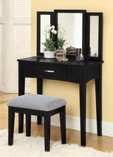 Brassex Lynn 1-Drawer Black Dressing Table Makeup Vanity Set with Stool and Mirror