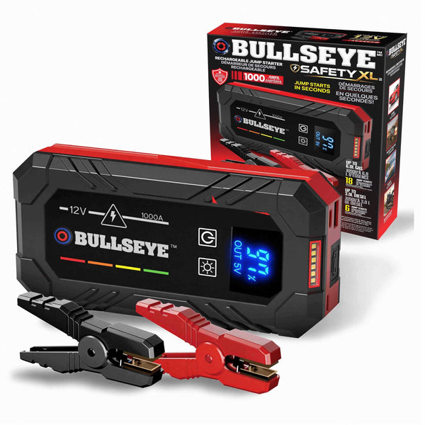 Bullseye Safety XL 1000A 12V Car Jump Starter, Portable Booster with Jumper Cables, 6.0-L Gas & 3.0-L Diesel, 1800mAh Rechargeable C8