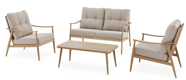 CANVAS Elmvale Outdoor Patio Conversation Set with Rattan Back and Tufted Cushions, Tan, 4-pc M8