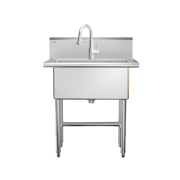 Danze Single Deep Bowl Stainless Steel Utility Sink with Pull-Down Faucet & Strainer, 30-in T5