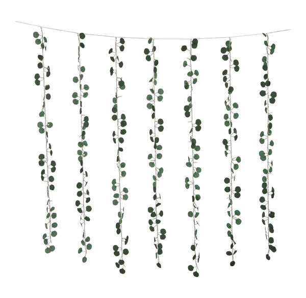For Living Outdoor 12-Strand Warm White LED Curtain String Lights with Eucalyptus Leaves, 11.48-ft E5