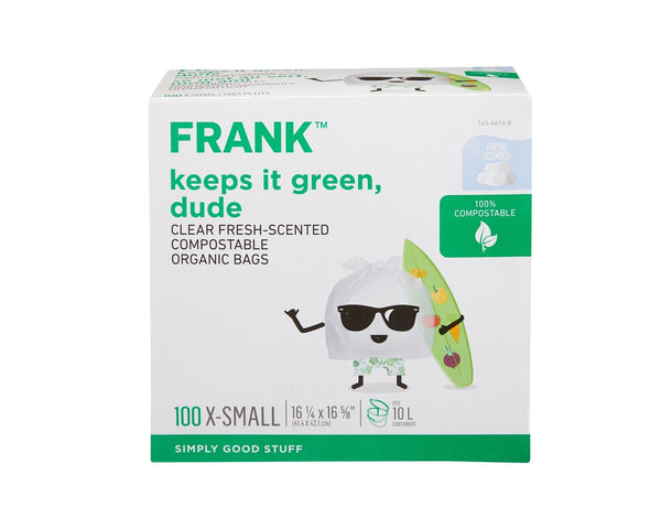 FRANK Extra-Small Organic Fresh-Scented Compostable Food Waste Bags, 100-pk, Clear, 10-L V1