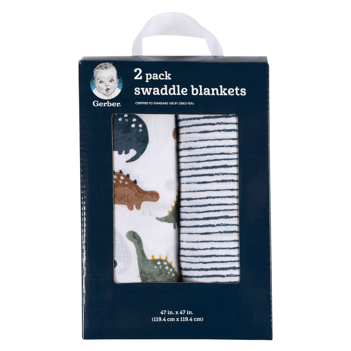 Gerber Childrenwear Dino Time Soft Cotton Muslin Baby Blanket, 2-pk