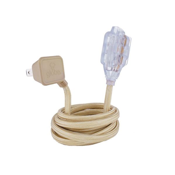 Globe 9-ft 16/2 Fabric Extension Cord, Right Angle Plug, 3 Outlets, Gold I3