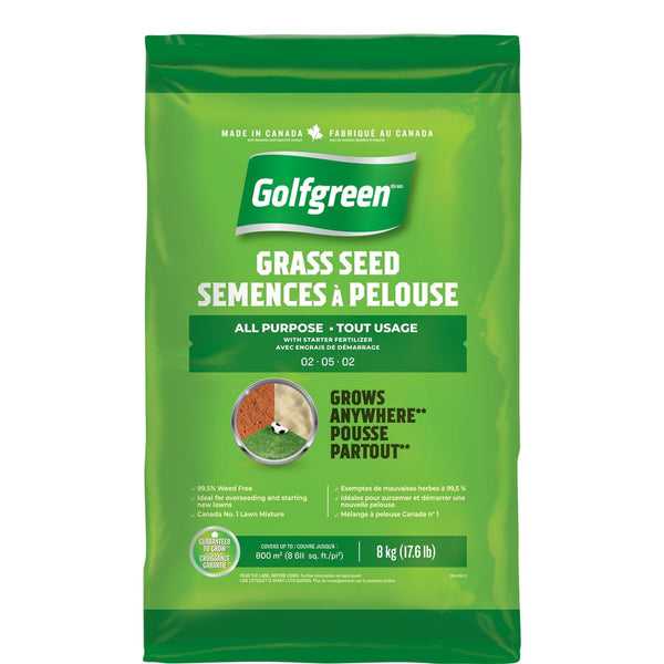 Golfgreen All Purpose Grass Seed with Starter Fertilizer, Weed-Free, 2-5-2, 8kg U5