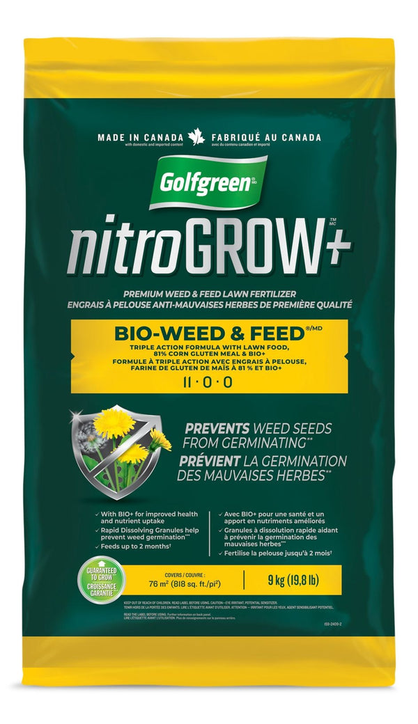 Golfgreen Nitrogrow+ Bio-Weed & Feed Lawn Fertilizer, 11-00-00, 9-kg P7