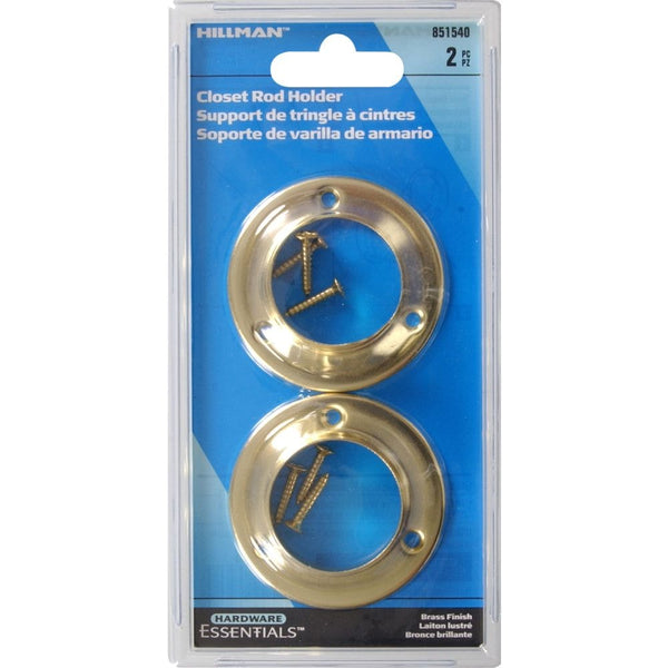 Hillman Closet Rod Holder, Mounting Hardware Included, Brass-Plated, 2-pc N0