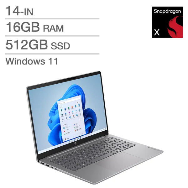 HP OmniBook 3 Next Gen AI Copilot+ PC 14-in Laptop, Snapdragon X X1-26-100 - 16GB RAM, 512GB SSD, Qualcomm Adreno T1