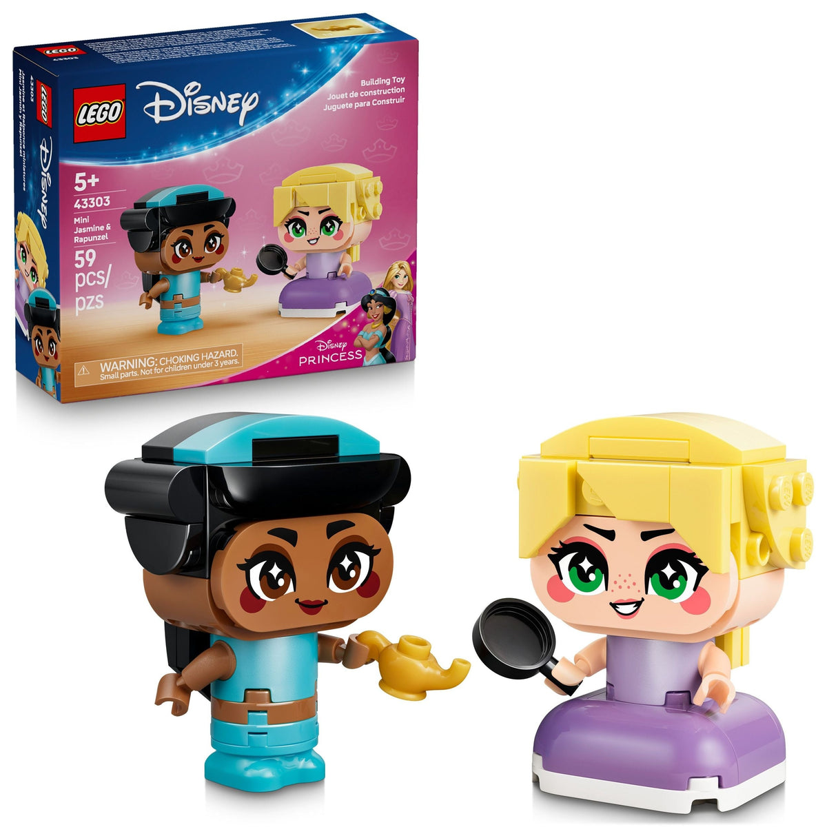 LEGO Disney Princess Mini Jasmine & Rapunzel Toy Building Set - 43303, 59-pcs, Ages 5+