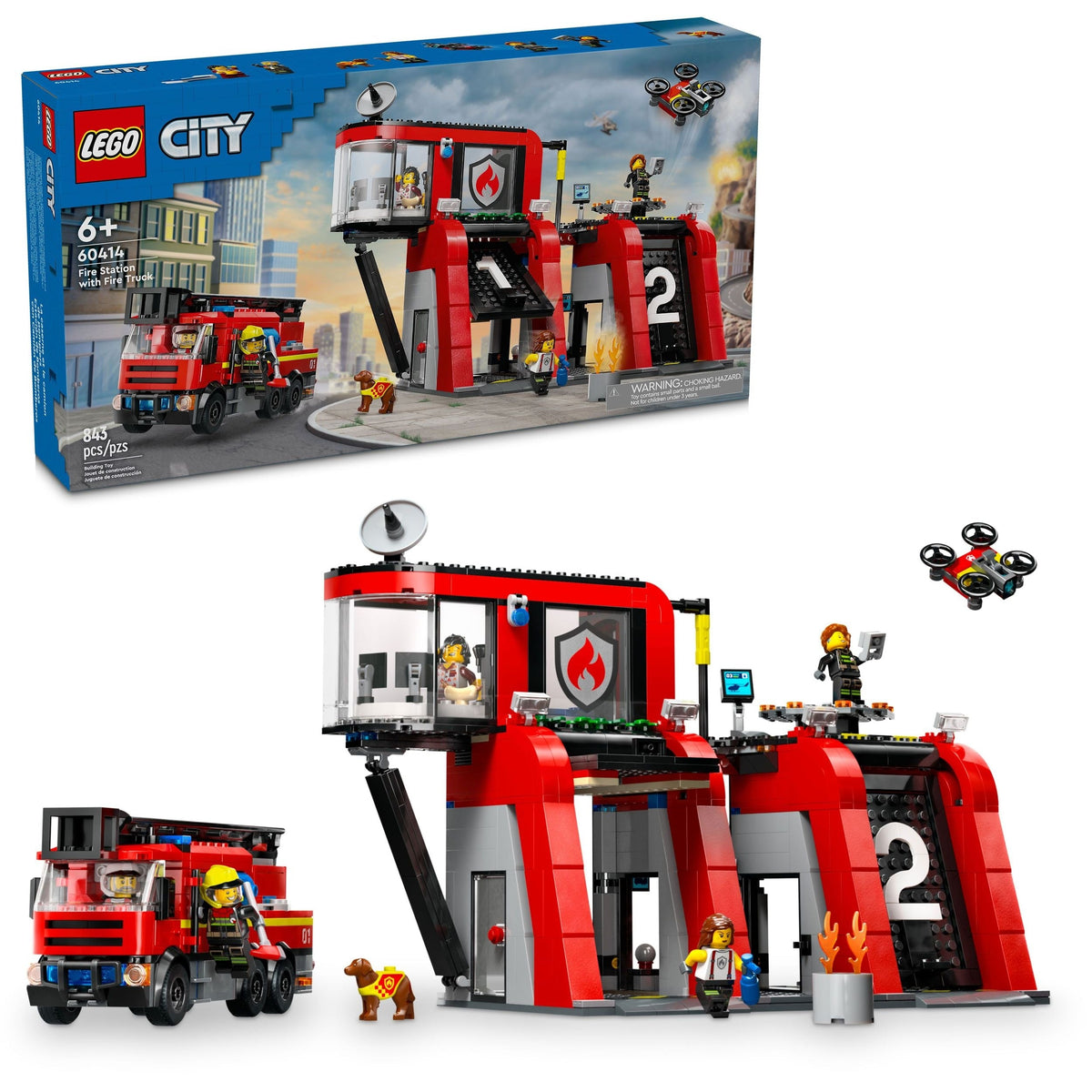 LEGO Fire Station with Fire Truck - 60414, 843-pcs, Ages 6+