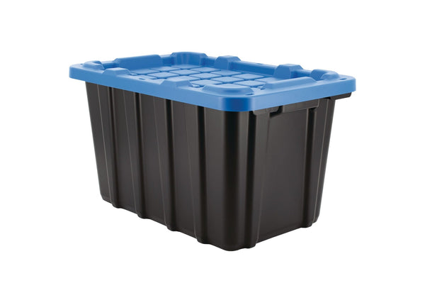 Mastercraft Heavy Duty Stackable Storage Box with Lid, 45-L, Black/Blue E9