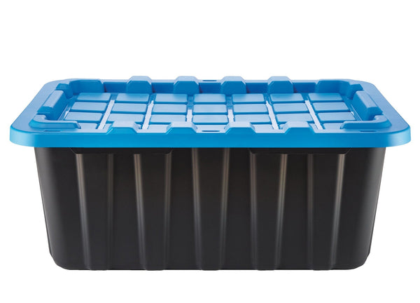 Mastercraft Heavy Duty Stackable Storage Box with Lid, 70-L, Black/Blue T8