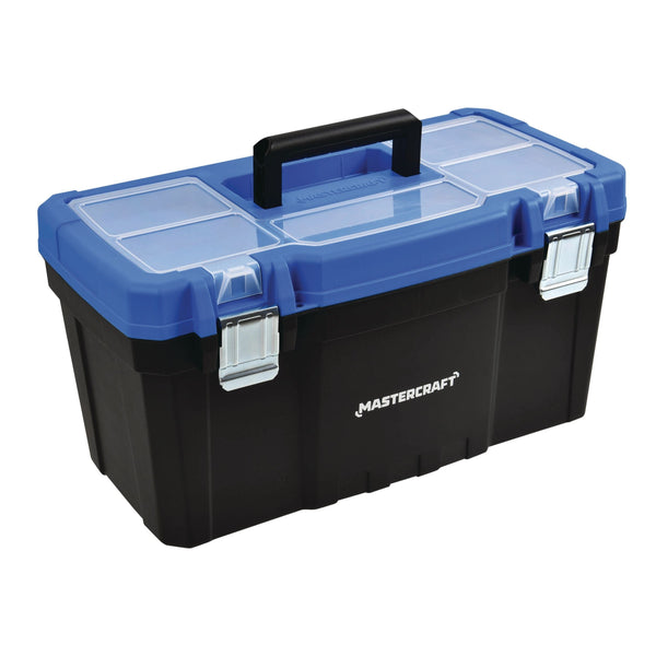 Mastercraft Portable Plastic Tool Box with Removable Tray & Tray Top, Blue, 22-in Y6
