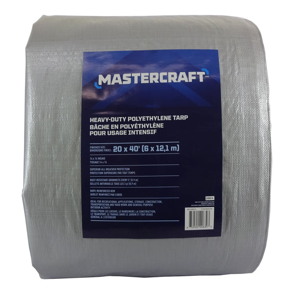 Mastercraft Premium Heavy Duty Tarp, Poly, Waterproof, 20-ft x 40-ft S3