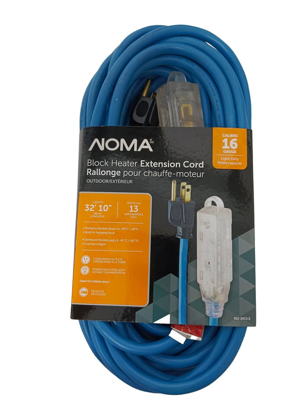 NOMA 32-ft 10-in 16/3 13 Amp All-Weather Block Heater Cord with Lighted End, Blue P2