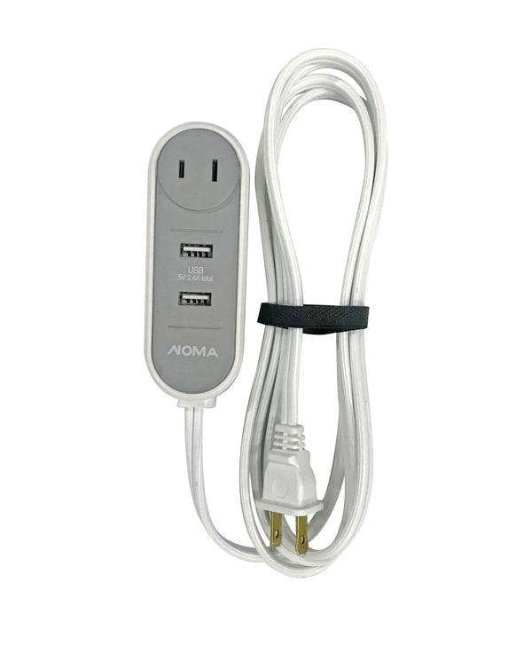 NOMA 6-ft 6-in 16/2 Extension Cord with 2 USB Outlets, Travel design, White N1