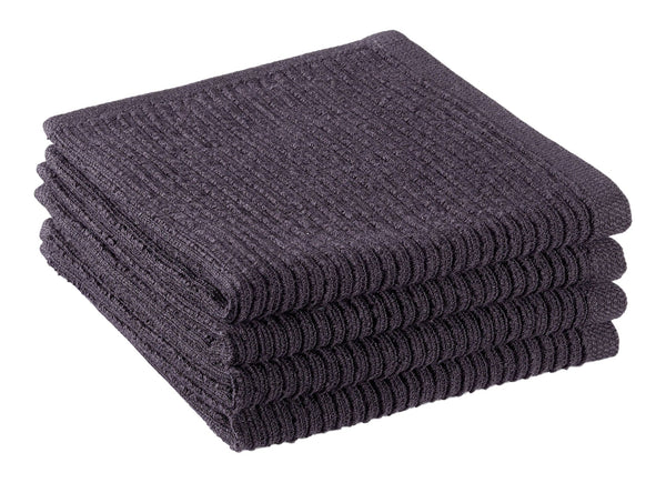 PADERNO All-Purpose Ribbed Cotton Terry Square Dish Cloths, Black, 4-pk H4