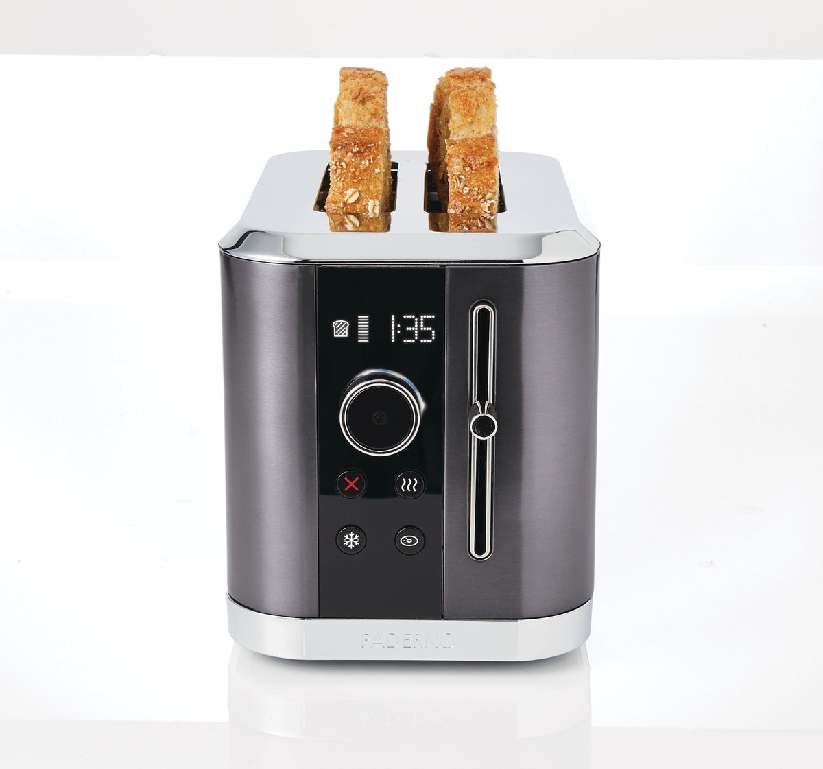 PADERNO Even Heat Wide Slots Toaster with 9 Settings, Black Stainless Steel, 2-Slices