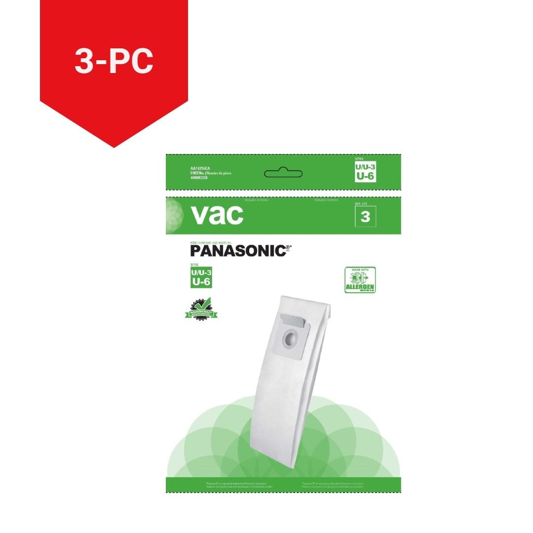 Panasonic U/U3 Replacement Allergen Vacuum Cleaner Bags, 3-pk
