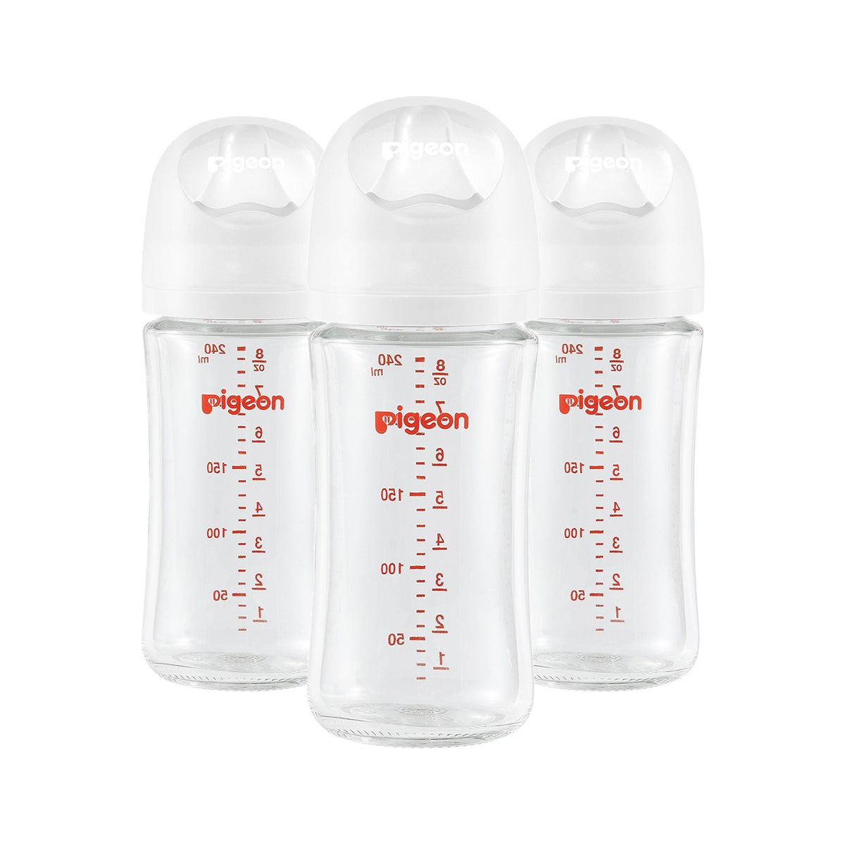 Pigeon Glass Bottle with Silicone Nipple (M), 8-oz, 3 Months+, 3-pk