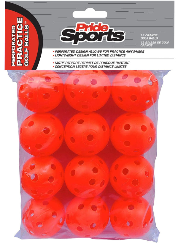 PrideSports Perforated Plastic Practice Golf Balls, Lightweight, 12-pk, Assorted Colours S5