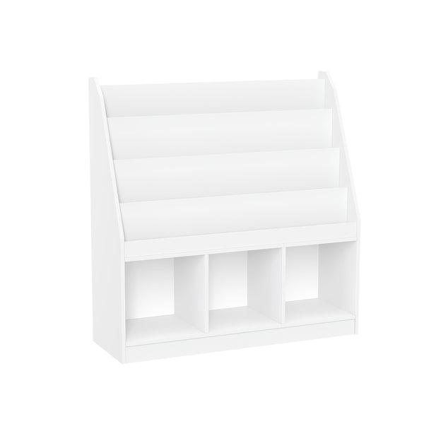 RiverRidge Home Kids' Playroom Bookrack with 3 Toy Organizer Cubbies & 4 Book Shelves, White J4