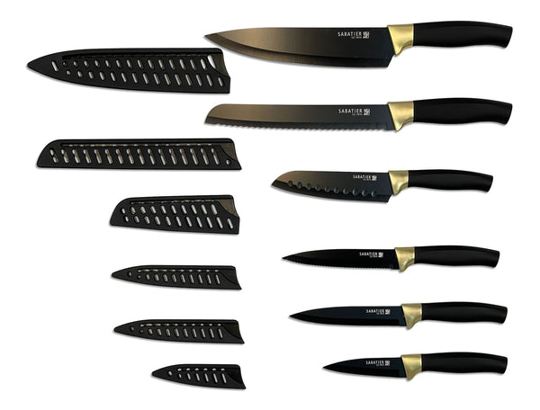 Sabatier Knife Set with Covers, Black/Gold, 12-pc V7