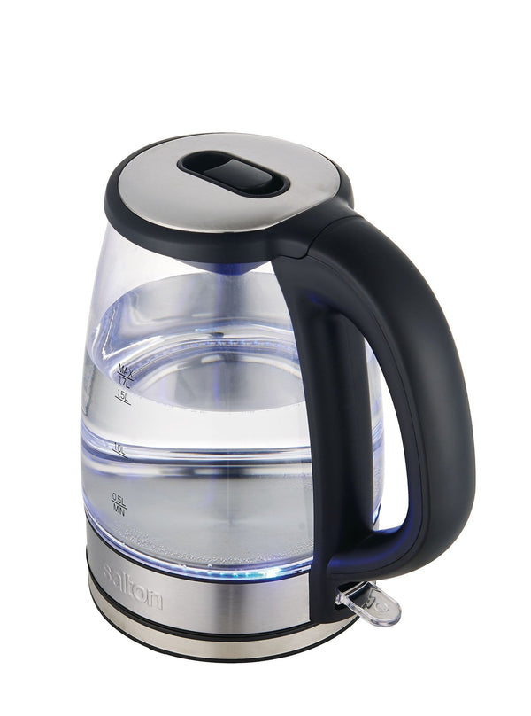 Salton Cordless Electric Glass Kettle with Auto Shut Off, Black/Stainless Steel, 1.7-L U6