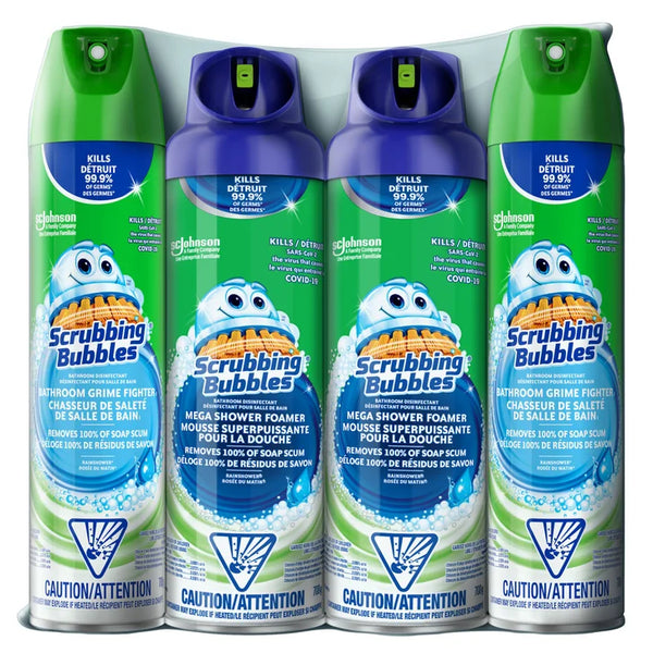Scrubbing Bubbles Mega Shower Foamer and Bathroom Cleaner Aerosol Combo 4 x 708 g I2