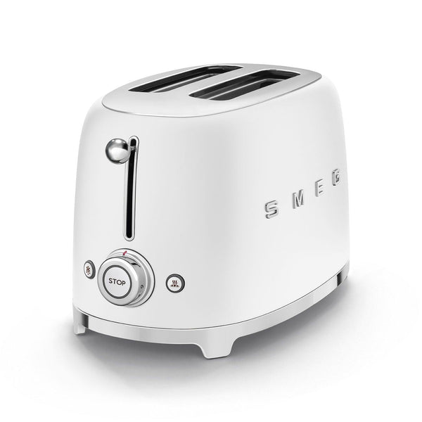 Smeg 50's Retro Style Wide Slot Pop Up Electric Toaster with 6 Settings, 2-Slice, Matte White O3