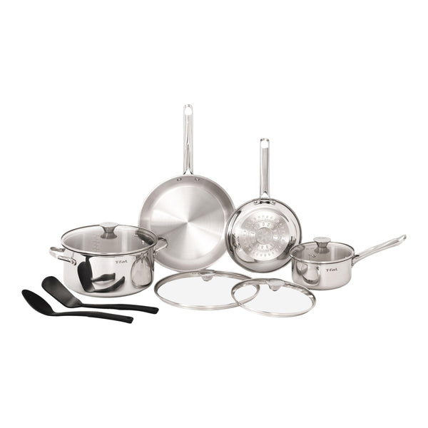 T-Fal Viva Stainless Steel Cookware Set, Dishwasher & Oven Safe, Pots and Pans Set, 10-pc W8