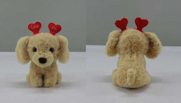 Valentine's Day Plush Dog with Heart Headband Gift for Valentine's/Anniversary Day, 6.5-in B9