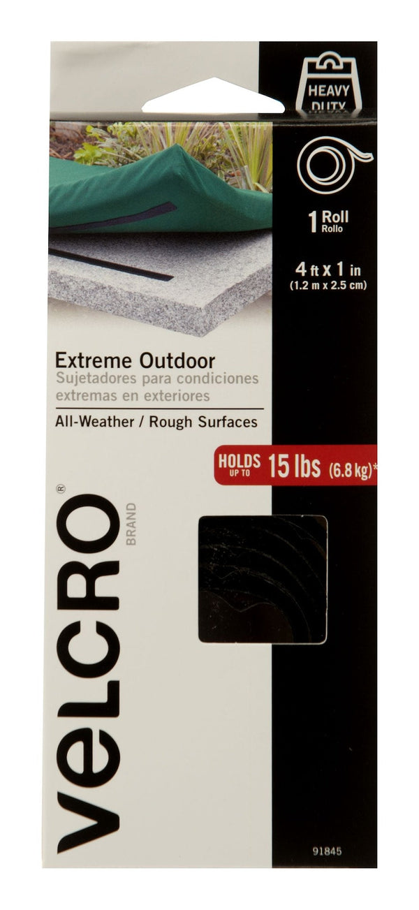Velcro Industrial Strength Extreme Heavy Duty Tape, Black, 15-lbs, 4-ft x 1-in, 1-pk U4