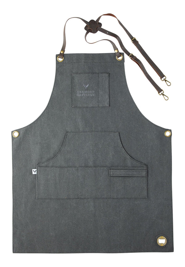 Vermont Castings Adjustable Canvas & Leather BBQ Grilling Apron with Pockets, Grey R2