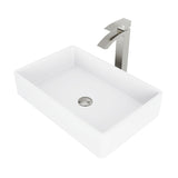 VIGO Magnolia MatteStone White Bathroom Sink/Basin Set with Duris Faucet and Rectangular Composite Vessel