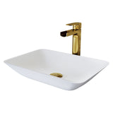 VIGO Sottile MatteShell White Bathroom Sink/Basin Set with Amada Faucet and Glass Rectangular Vessel