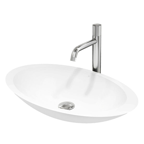VIGO Wisteria MatteStone White Bathroom Sink/Basin Set with Apollo Faucet and Oval Composite Vessel C9